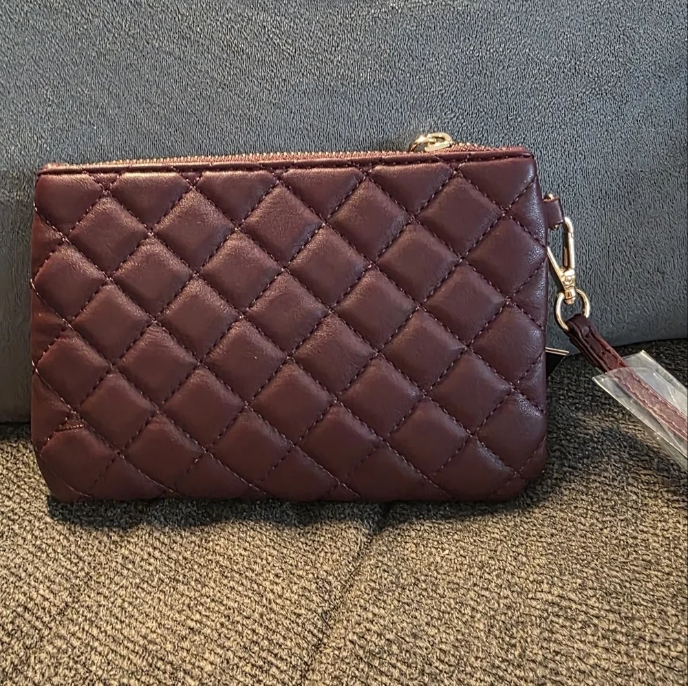 Badgley Mischka Quilted Wristlet - Plum With Gold Hardware